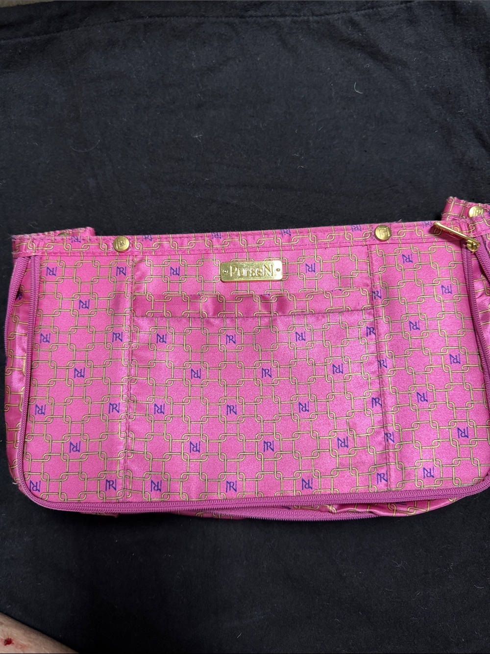 PurseN Hot Pink Logo-Print Wristlet with Gold Plaque
